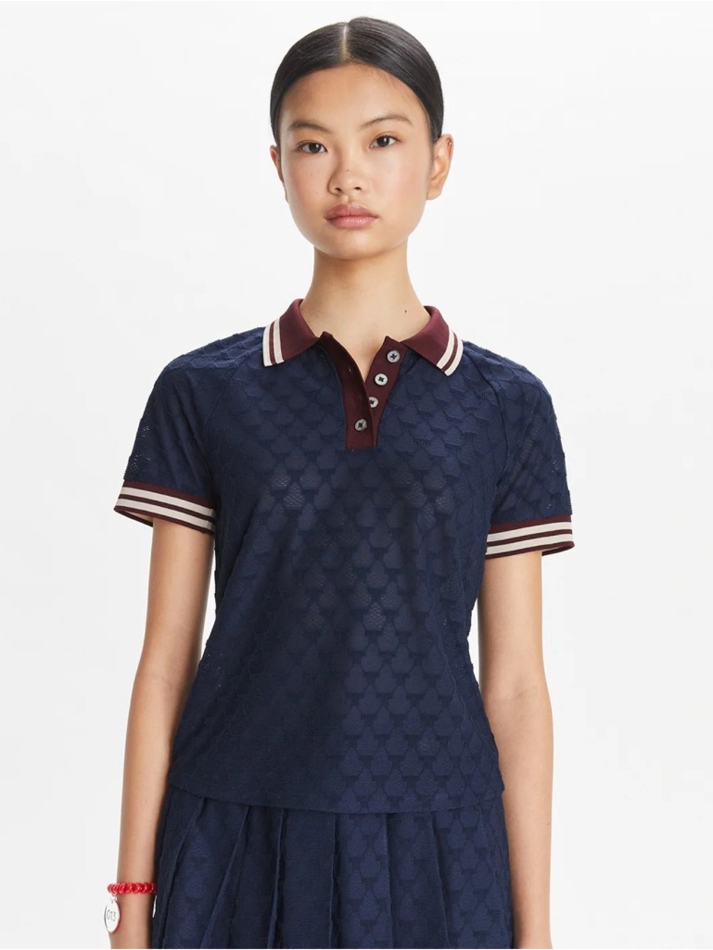 Tory Burch Navy and Brown Short Sleeve Polo Tee